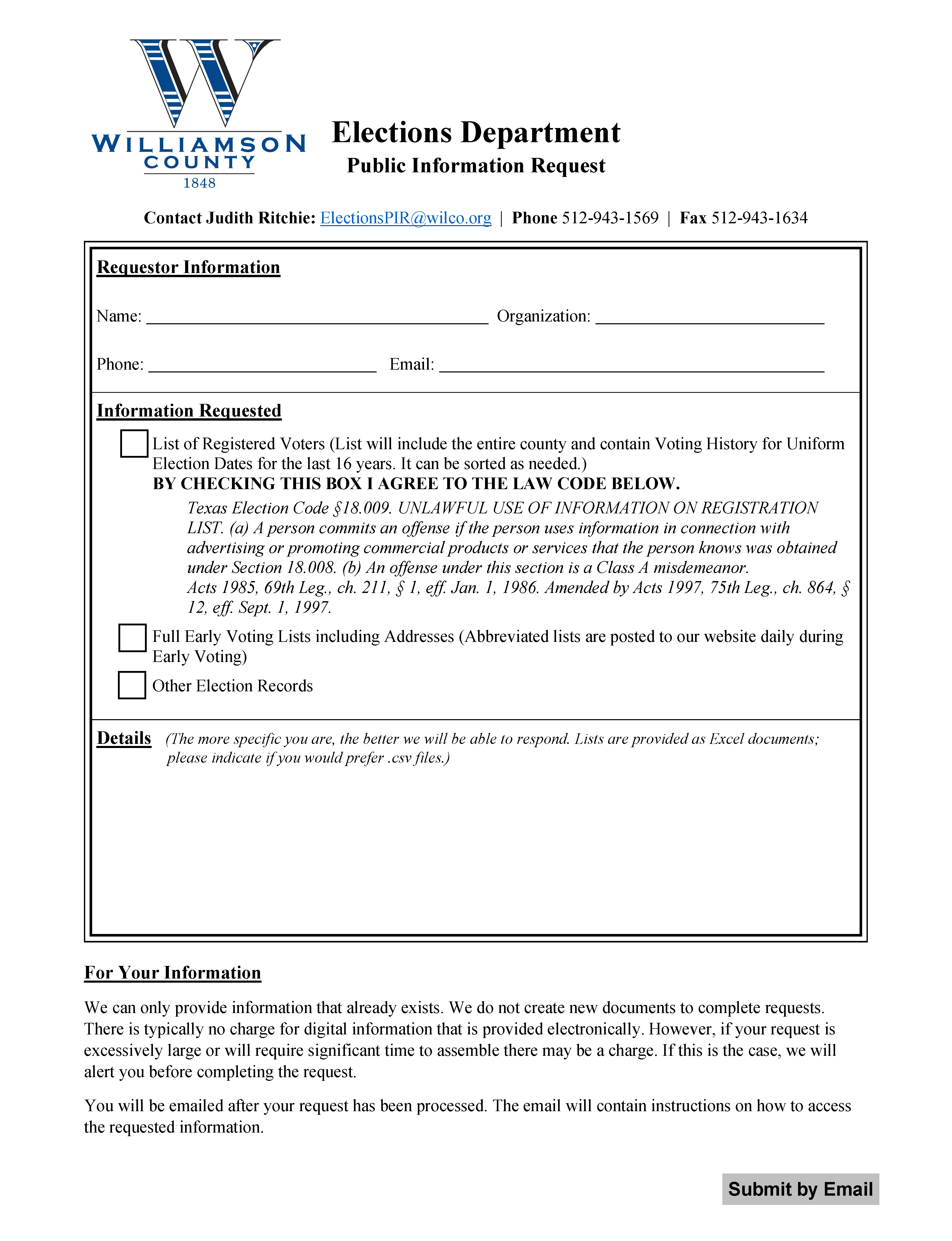 Image of the Request for List of Registered Voters form