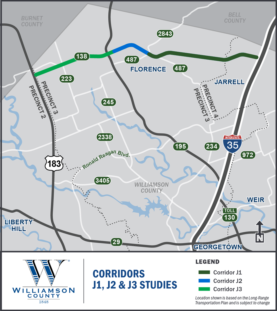 Project map showing the boundaries for Corridor J1, J2, and J3